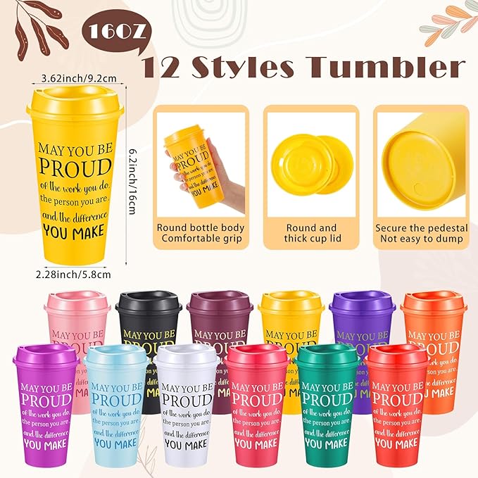 Skylety 12 Set/48 Pcs Employee Appreciation Gifts Bulk Christmas Thank You Gift Set 16 oz Coffee Cups Notebooks Pens Keychains for Staff Team Coworker (Classic Color,May You Be Proud of the Work)