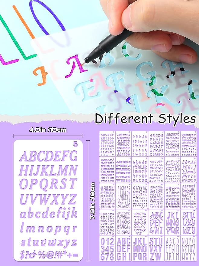 30 Pieces Letter Stencils for Painting 4 x 7 Inch Alphabet Reusable Plastic Numbers Font Templates for Journal Notebook, Diary, Scrapbook Decor Supplies