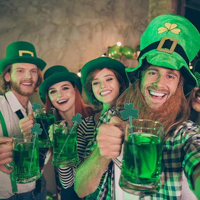 30 Pcs Saint Patrick's Day Drink Stirrers Irish Shamrock Stir Sticks Cocktail Drink 6" Plastic Swizzle Sticks Reusable Shamrock Stirrer for Coffee Beverage Party Bar Supplies Weddings Events