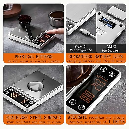 Espresso Scale with Timer 3kg/0.1g Accuracy Coffee Bean Scale Digital Pour Over Coffee Scale Portable Rechargeable Auto Tare and Smart Water Flow Suitable for Coffee Lovers and Baristas (Black)