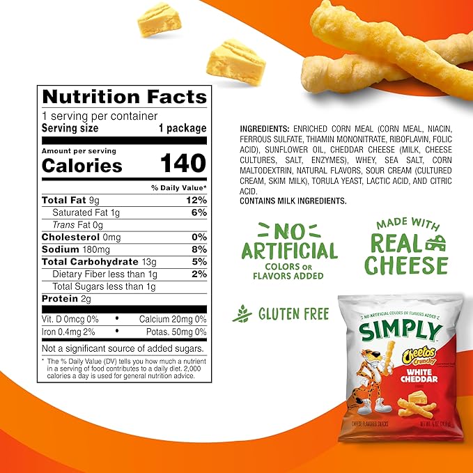 Simply, Cheetos Crunchy White Cheddar, 0.875 Ounce (Pack of 36)