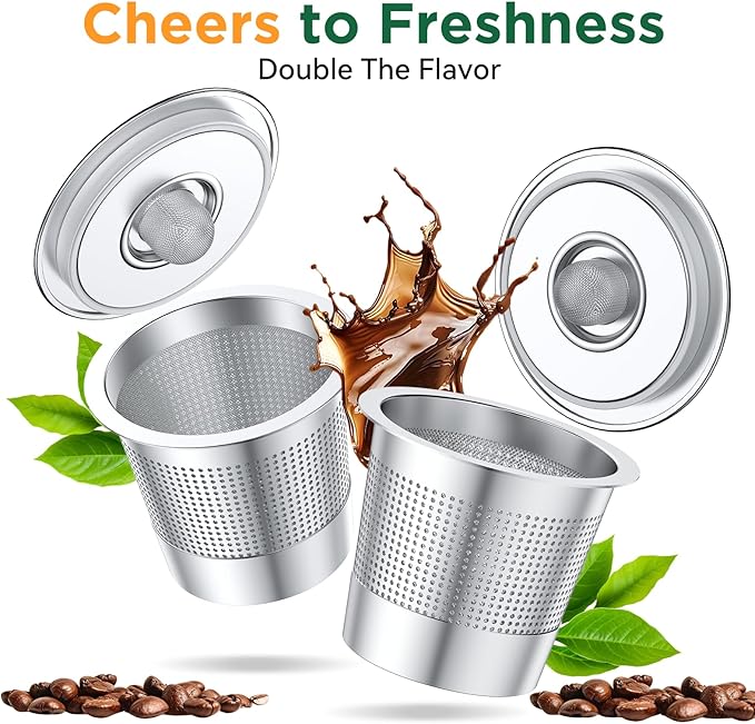 AANQQ Reusable K Cups for Keurig: Upgraded Dual-Layer Mesh Stainless Steel K Cup - Refillable Metal Coffee Pods Filter Fit Keurig 1.0 Coffee Maker - Richer Coffee/NO-Residue/Eco-Friendly (2-Pack)