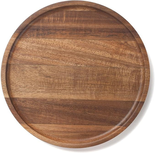 Round Wood Tray, Acacia Wooden Decorative Serving Tray for Coffee Table and Home Decor, Wooden Appetizer Charcuterie Board for Kitchen Countertop (7.9 inch)