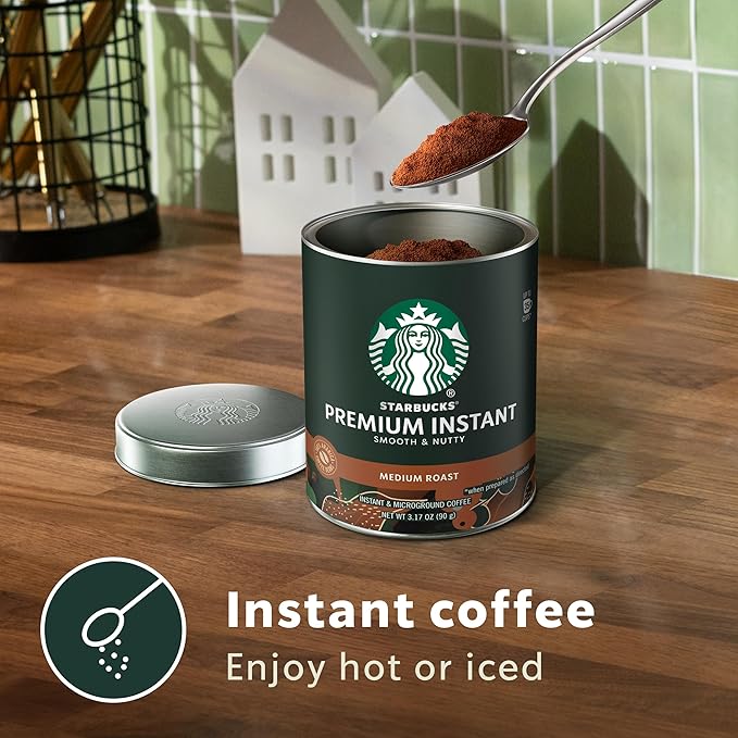 Starbucks Premium Instant Coffee, Medium Roast Coffee, Arabica Beans, Three 3.17 oz Tins