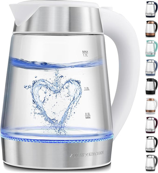 Zulay Kitchen Fast Boiling Electric Water Kettle - 1.7L, 1500W, Auto Shut-Off for Overboil & Boil Dry Protection, Cool-Touch Handle, 360° Base - Rapid Teapot Boiler For Coffee & Tea - White