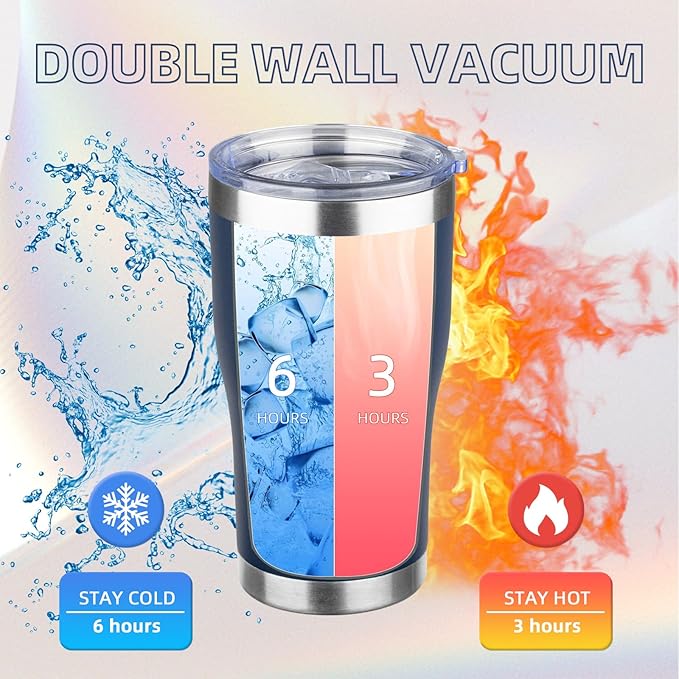 MEZMUT 20oz Coffee Tumbler with Lid and Straw Double Wall Vacuum Insulated Cup Stainless Steel Travel Mugs Insulated for Hot Cold Leakproof Powder Coated Tumbler for Indoor Outdoor(Navy Blue, 4)
