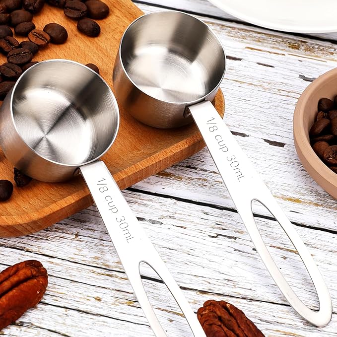 2Pcs 1/8 Cup Measuring Cup, 30ml Scoop, Stainless Steel Measuring Cups, Coffee Scoops, Measuring Scoops Tablespoon Measure Spoon, Long Handle Cooking Measuring Scoop(30ML)