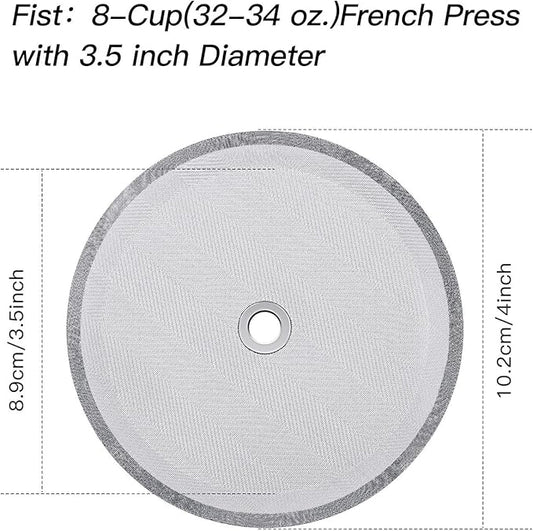 Boao 6 Pieces French Press Replacement Filters Mesh Filters Replacement 4 Inch Stainless Steel Replacement Screen for 1000 Ml, 34 Oz, 8 Cup French Press Coffee Makers and Tea Machines