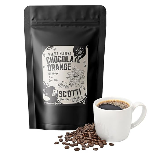 Chocolate Orange Biscotti Flavored Coffee by Wander Coffee – Medium Roast, Whole Bean, Ground, or Decaf | Citrus-Infused Cocoa Blend | Small-Batch Roasted Specialty Coffee | 1lb Bag – Rich & Aromatic