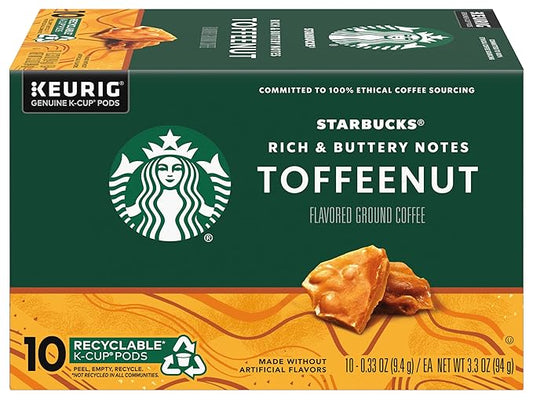 Starbucks Coffee Company Starbucks Flavored Ground Coffee K-Cup Pods, Toffeenut, Signature Collection, 100% Arabica Coffee, Recyclable K-Cups, 10 K-Cup Pods/Box (Pack of 2 Boxes)