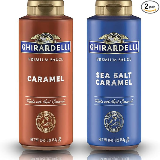 Ghirardelli Flavored Sauce Variety Pack | 16 oz Bottles (Pack of 2) | Caramel and Sea Salt Caramel Dessert Toppings for Coffee Drinks, Ice Cream, and Baking Recipes