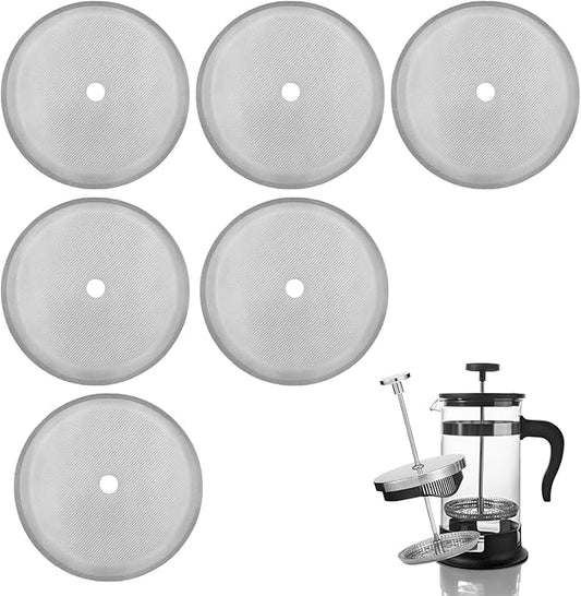 French Press Replacement Filters Stainless Steel Mesh Screen Universal 1000 ml, 34 Oz, 8 Cup Coffee & Tea Makers (6 PACK)