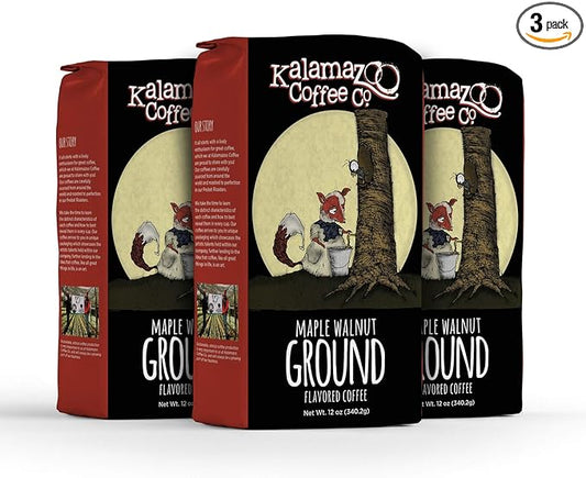 KALAMAZOO COFFEE COMPANY Maple Walnut Ground Coffee - Moonlight Maple Walnut Flavored Coffee | 12oz Bag (3 Pack)