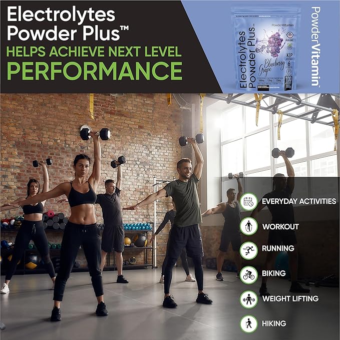 PowderVitamin Electrolytes Powder Plus (20 Servings) Blueberry Grape Electrolyte Powder Zero Calorie Keto,0 Sugar, No Maltodextrin,1000mg Potassium,120mg Calcium,120mg Magnesium, Pink Himalayan Salt