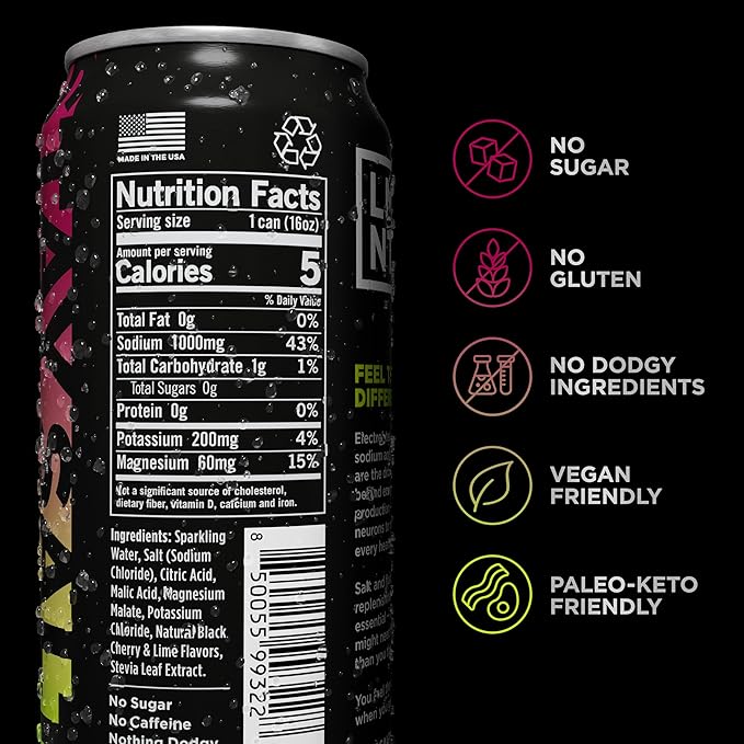 LMNT Sparkling Electrolyte Drink - Black Cherry Lime | 12-Count
