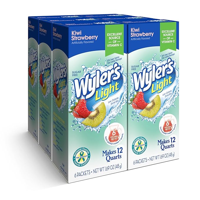 Wyler's Light Pitcher Packs, Water Drink Mix, Kiwi Strawberry, 6 Boxes (36 Pitcher Packets)