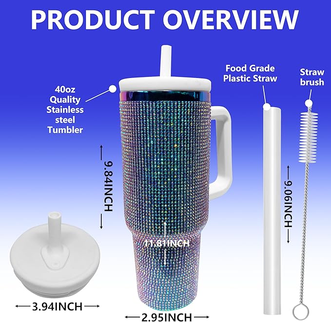 40-OZ Insulated Water Bottle,Insulated Stainless Steel Tumbler,Reusable Cold Drink Thermos,BPA-Free, Double-Wall Stainless Steel Water Bottle (Colorful-Diamond, 40, Fluid Ounces)