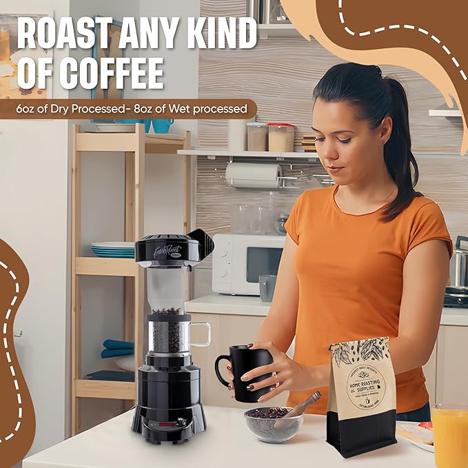 Fresh Roast Coffee Roaster Bundle SR540, Glass Extension Tube, Pour Over Digital Scale, 800ML Glass Pour Over, Electric Kettle, (2lbs) Sample Pack of Green Beans, (2-Pack) Sample Trays, Chaff Brush