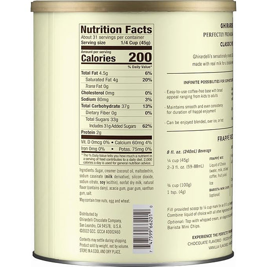 Ghirardelli Classic White Premium Frappé Mix, 3.12 lb Can with Ghirardelli Stamped Barista Spoon