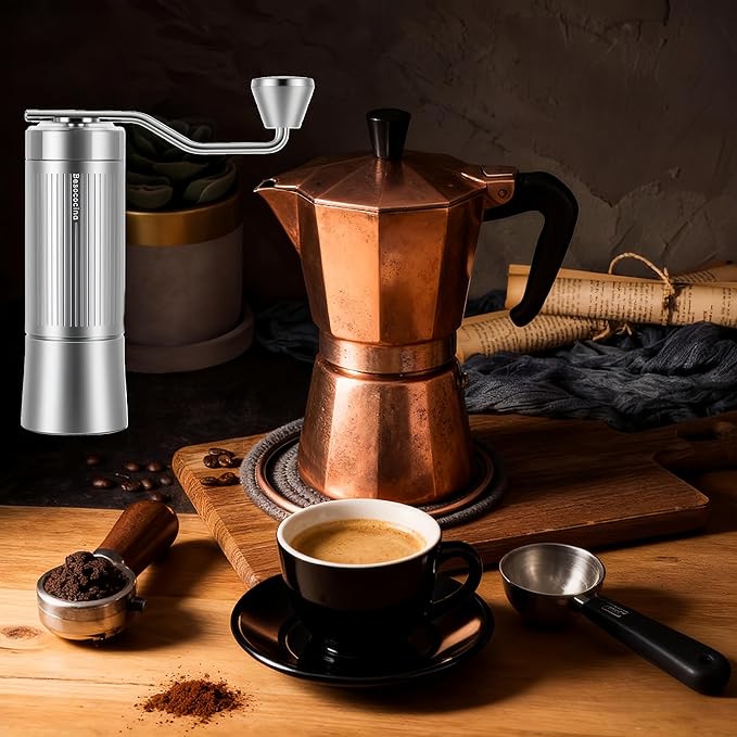 Burr Coffee Grinder 2-in-1 Manual/Electric, 40mm Stainless Steel Conical Burr Coffee Bean Grinder, USB Rechargeable Home Use, 16 Grind Levels for Espresso/Drip/French Press/Mocha (Silver)