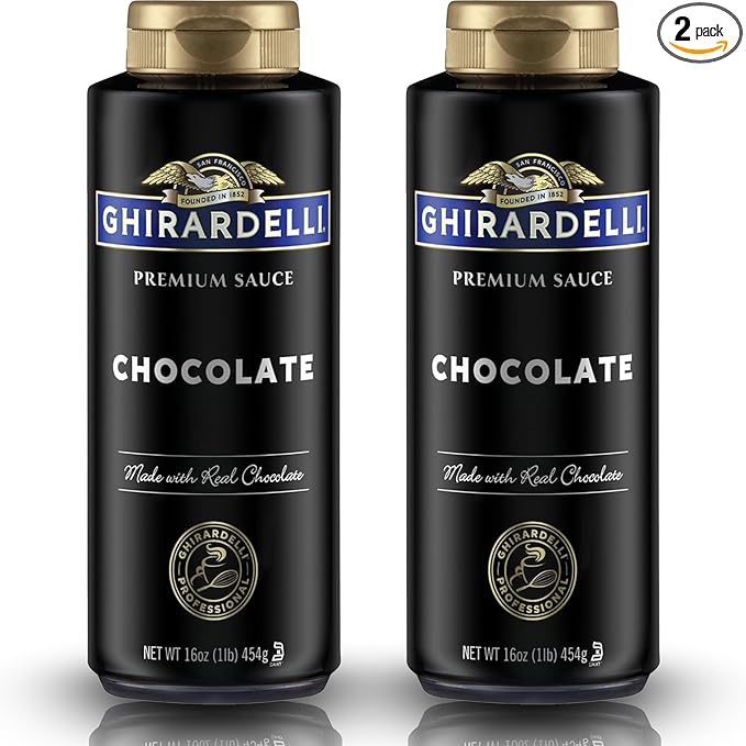 Ghirardelli Chocolate Flavored Sauce Squeeze Bottles | 16 oz (Pack of 2) | Rich Classic Chocolate Dessert Topping for Coffee Drinks, Ice Cream, and Baking Recipes