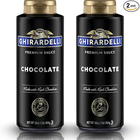 Ghirardelli Chocolate Flavored Sauce Squeeze Bottles | 16 oz (Pack of 2) | Rich Classic Chocolate Dessert Topping for Coffee Drinks, Ice Cream, and Baking Recipes