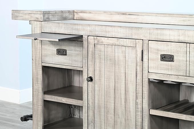 80 - Inch Alpine Bar Cabinet, 3-Tier Home Bar Cabinet (Alpine Grey Finish, W/ 2 Seat)