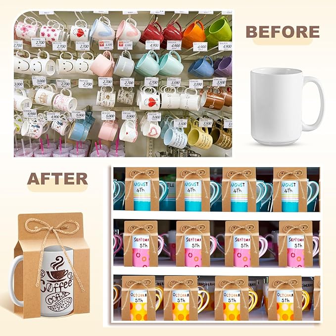 Kosiz 36 Pcs Mug Boxes Sublimation Coffee Mugs Gift Bags with Window Packaging Storage Box for Shipping Selling Wedding Valentines Gift Packaging Wrapping (for 15oz Mug,Brown)