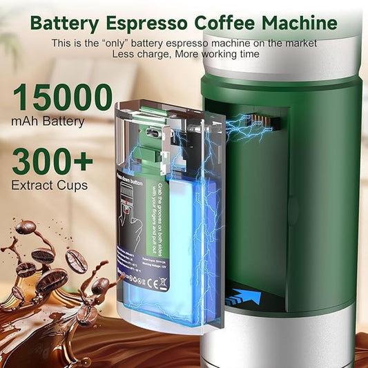 Zordin Portable Espresso Machine with Removeable Battery, 20 bar Mini Travel Coffee maker, Expresso Maker with USB-C,3-in-1 Car Coffee Maker Self-Heating, Ground Coffee & Capsule(Ns&DG)