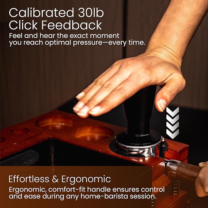 Calibrated Espresso Tamper with 30lb Click Feedback – 3 Interchangeable Bases for Custom Tamping (Convex, Grooved, Waffle) – Ergonomic Handle – Fits 54mm Breville-Compatible Portafilters