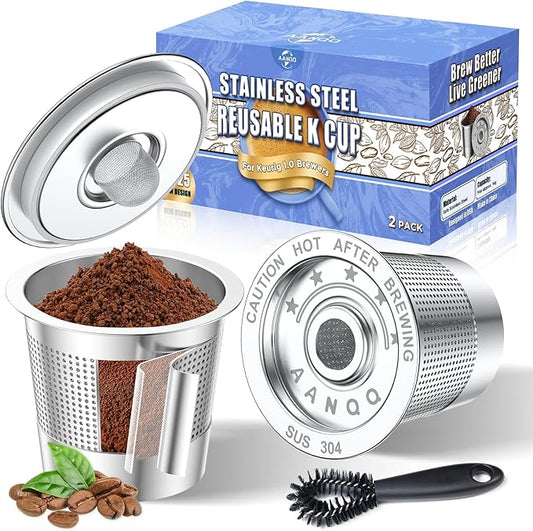 AANQQ Reusable K Cups for Keurig: Upgraded Dual-Layer Mesh Stainless Steel K Cup - Refillable Metal Coffee Pods Filter Fit Keurig 1.0 Coffee Maker - Richer Coffee/NO-Residue/Eco-Friendly (2-Pack)