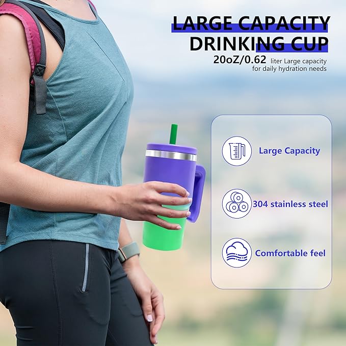 2PCS 20-OZ Insulated Water Bottle,Insulated Stainless Steel Tumbler,Reusable Cold Drink Thermos,BPA-Free, Double-Wall Stainless Steel Water Bottle (Purple Green Gradients, 20, Fluid Ounces)