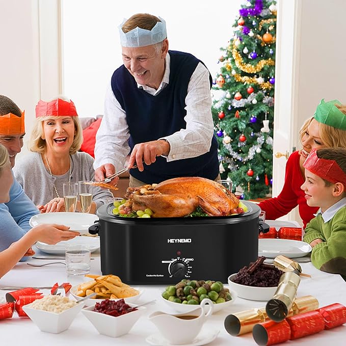 20 Quart Roaster Oven with Self-Basting Lid, Electric Turkey Roaster Oven with Defrost & Warm Function, Adjustable Temperature, Removable Pan & Rack, Stainless Steel, Black