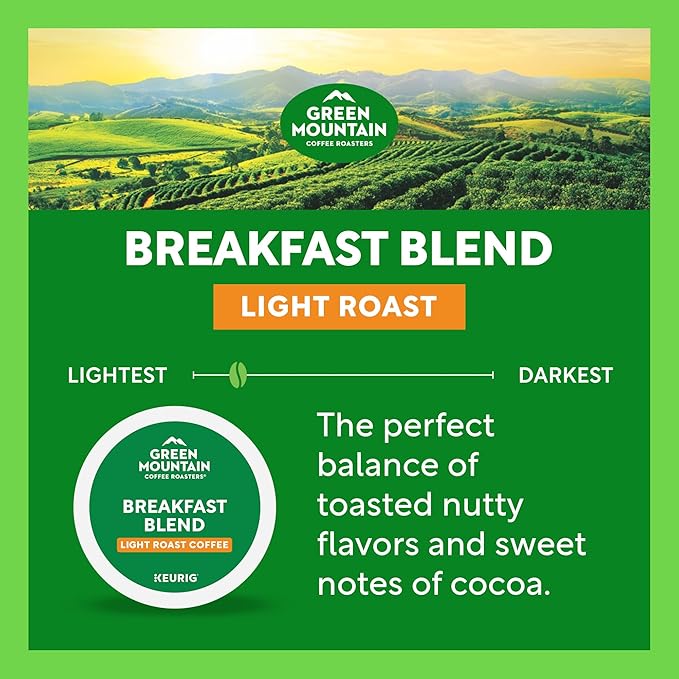 Green Mountain Coffee Roasters Breakfast Blend, Keurig Single Serve K-Cup Pods, Light Roast Coffee, 60 Count, (6 Packs of 10)