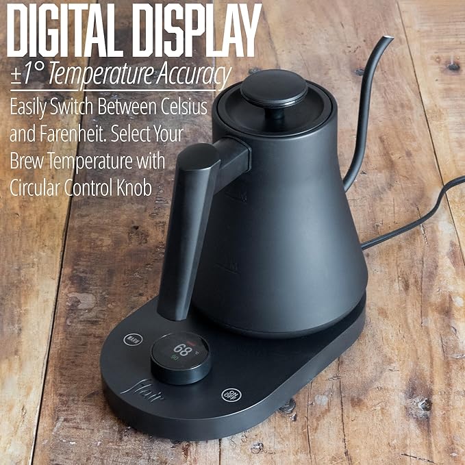 Flair Cafe Kettle - 110v Electric Gooseneck Kettle with Digital Temperature Control & Three Heating Modes