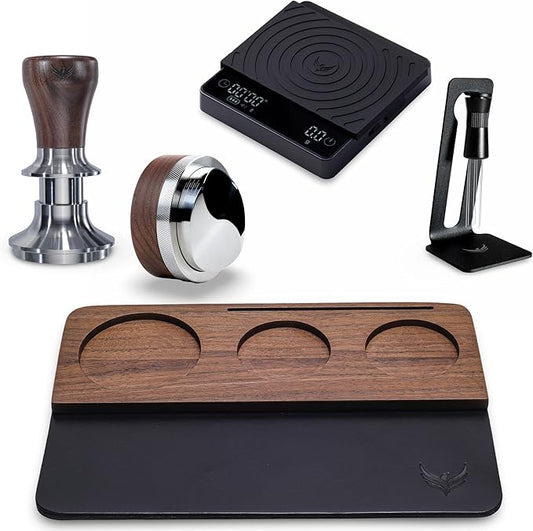 54mm Espresso Tamper Kit For Breville – 30LB Calibrated Tamper, Leather Tamping Mat, Distribution Tool, Coffee Scale & Espresso Prep Tool