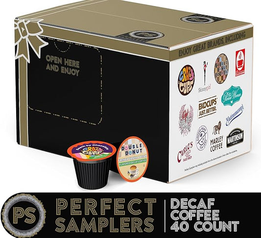 Crazy Cups Perfect Samplers Single Serve & Decaf K Cups Variety Pack, Unflavored & Flavored Decaf Coffee Pods, Decaffeinated Coffee for Keurig K Cups Machines, Hot or Iced Coffee, 40 Count