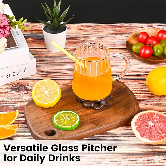 2 Pack 8.5 Ounces Glass Pitcher Small Pitcher Milk Frother Cup Mini Creamer Container Tea Serving Carafe Heat Resistant Breast Milk Pitchers for Coffee Bar Kitchen Essentials