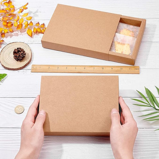 BENECREAT 10 Pack 7.8x6x1.2 Inch Large Kraft Treat Box Paper Drawer Candy Box for Small Dessert, Candy, Mini Soaps and Other Party Favors