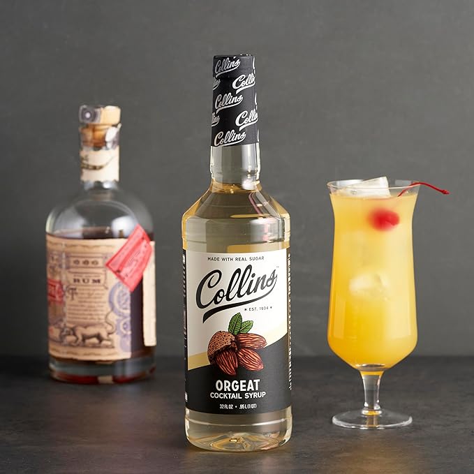 Collins Orgeat Syrup, Almond Syrup for Coffee, Tiki Drinks and Mai Tais, Cocktail Mixer with Floral Notes, 32 Ounces, Set of 1