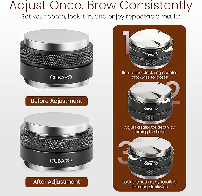 CUBARO 53.3mm Espresso Distributor & Tamper – Dual Head Coffee Leveler Tool | Adjustable Depth | Fits Breville 54mm Portafilter | Precision Espresso Hand Tamper – Premium Barista Accessories