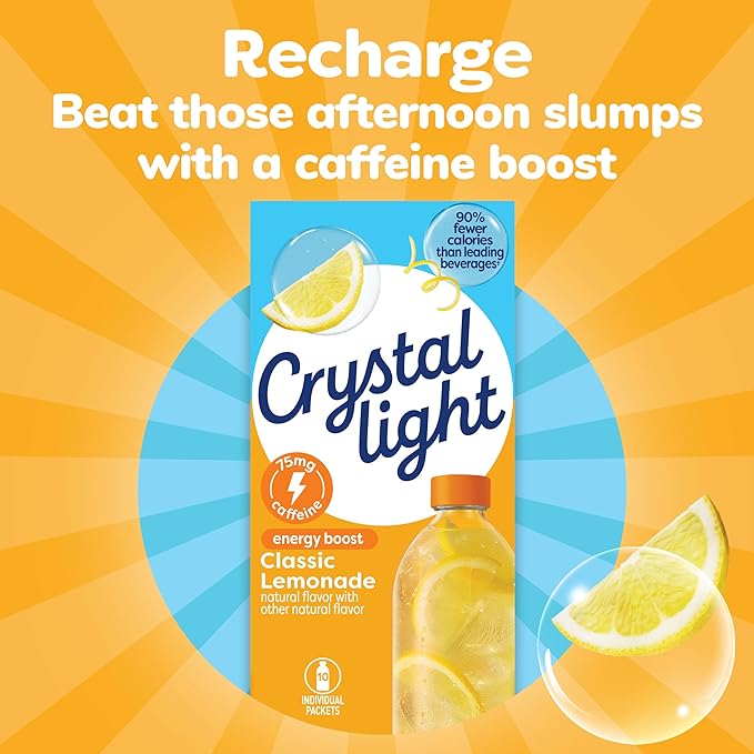 Crystal Light Energy Boost Lemonade Drink Mix, 10 ct On-the-Go Packets