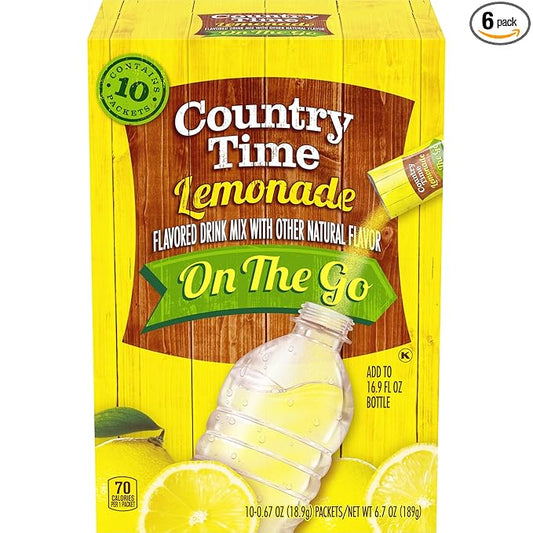 Country Time Lemonade Naturally Flavored with other natural flavor On-The-Go Powdered Drink Mix, 60 ct Packs, 6 Boxes, 10 ct Packets