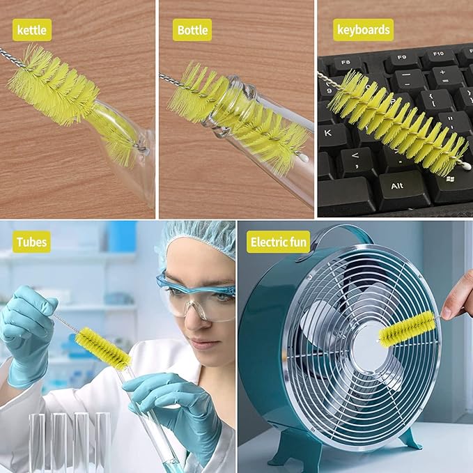 CiaraQ Bottle Cleaning Brushes, 8 Inch Nylon Tube Brush Set, Cleaner for Narrow Neck Bottles Cups with Hook, Set of 10pcs.