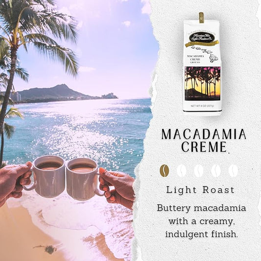 Hawaiian Isles Macadamia Creme Flavored, Light Roast Ground Coffee, Roasted with Aloha - 8 Ounce Bag