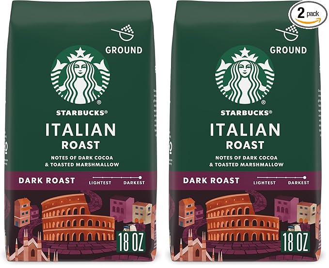 Starbucks Ground Coffee, Dark Roast Coffee, Italian Roast, 100% Arabica, 1 bag (18 oz) (Pack of 2)