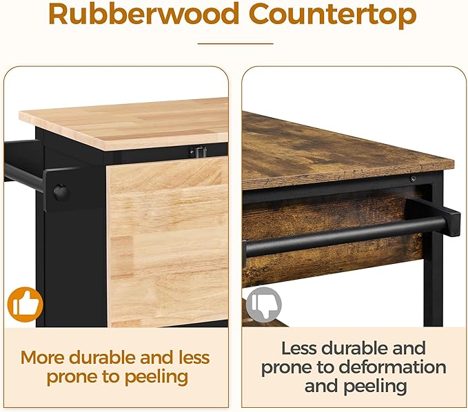 Yaheetech Kitchen Island Cart with Drop Leaf, 49" Rolling Island Table with Storage, Drawer, Kitchen Cart with Rubberwood Top, Detachable Towel & Spice Rack, Black