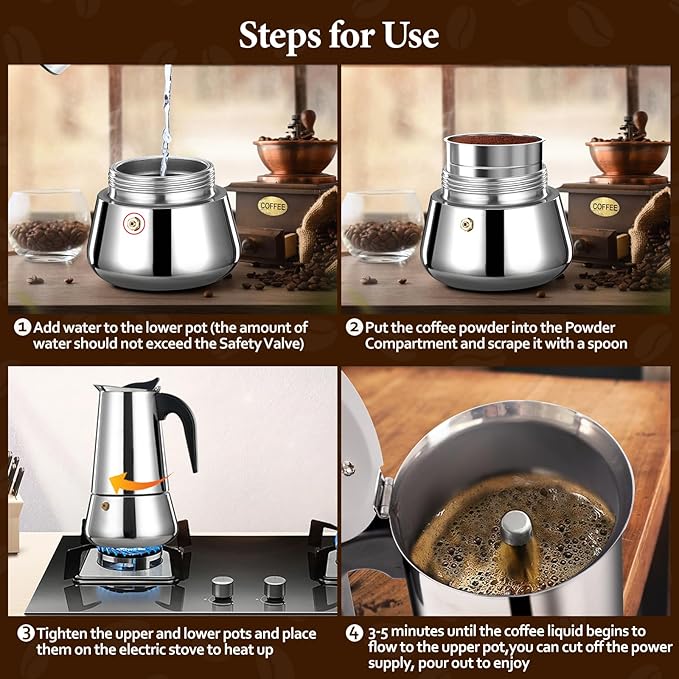 12 Cup Moka Pot Percolator Italian Coffee Maker 600ml Stovetop Espresso Mocha Stainless Steel Greca Coffee Maker Classic Cafe Makers Suitable for Induction Cookers Ceramic Stoves Tummy
