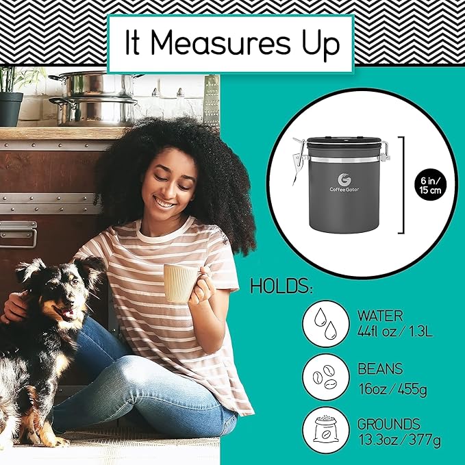 Coffee Gator 47oz Cold Brew Coffee Maker & 16oz Stainless Steel Coffee Canister Set - Ideal Coffee Lovers Gifts for Her