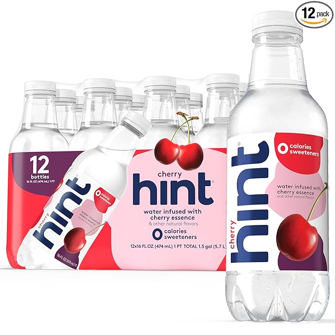 Hint Flavored Bottled Water, Cherry - Purified Water Beverages with Zero Calories, Natural Flavors, and Sugar Free - 16 Fl Oz (Pack of 12)